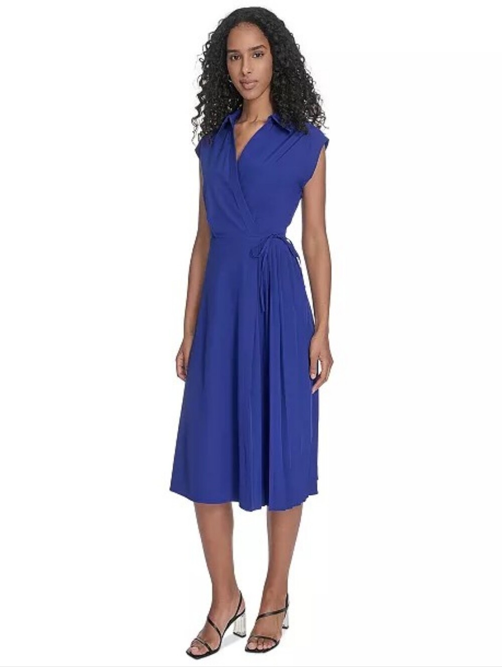 Calvin Klein NWT Royal Blue Faux Wrap A-Line Midi Dress Size 14 - Picture 4 of 8